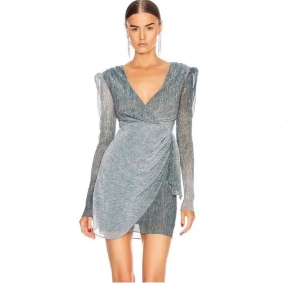 PatBo Ombre Lurex Draped Mini Dress Size 4 Cocktail Party Evening Gray Blue